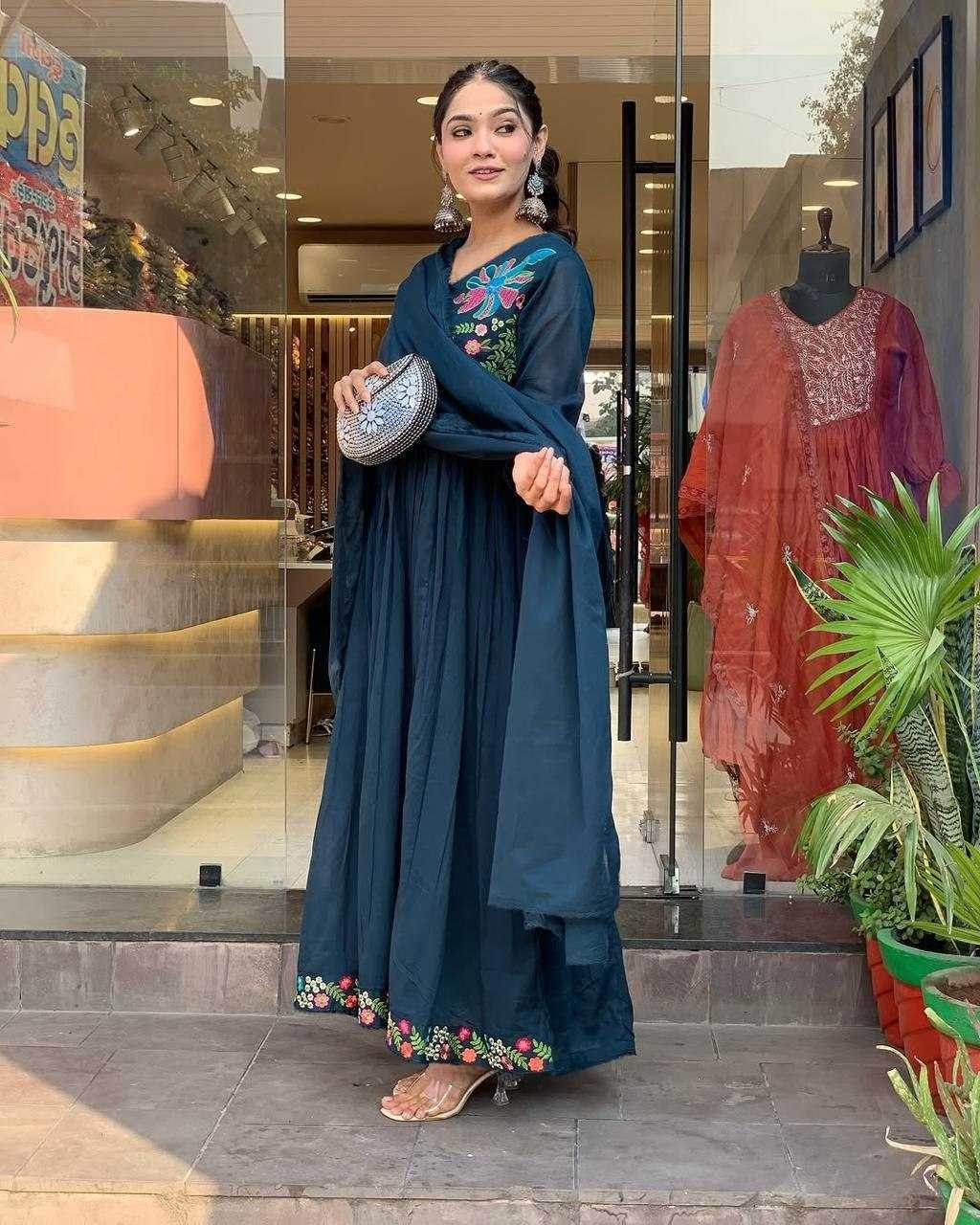 Soft Vichitra Embroidery Party Gowns - MYLUXURY LANE ENTERPRISE
